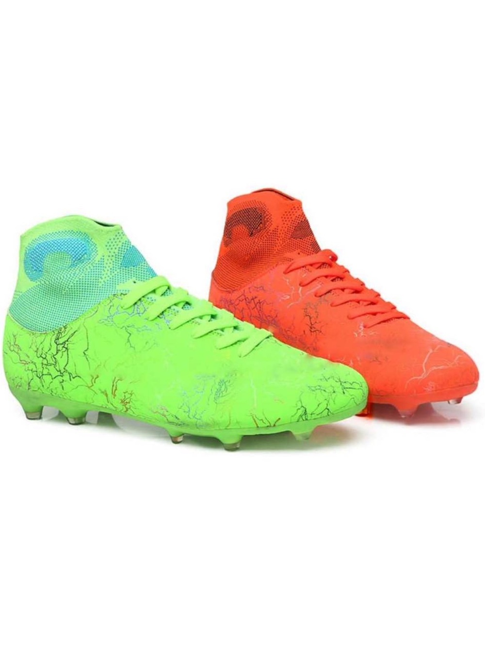 Kids Neon Green and Orange Soccer Cleats - Youth Football Boots